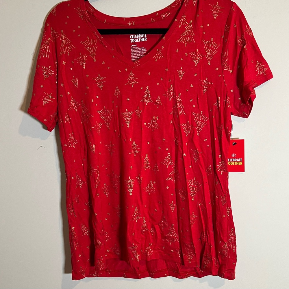 Women's Celebrate Together Short Sleeve V-Neck Christmas Tee - Picture 2 of 4
